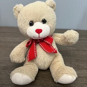 Burton & Burton Cream Teddy Bear with Red‎ Bow Plush